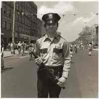 B+W photo of a Hoboken auxilary police officer, Hoboken, no date, [1976].