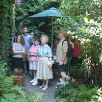 Digital color image of the gardens and people on the Secret Gardens Tour, Hoboken Historical Museum, Hoboken, June 9, 2002.