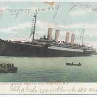Postcard: Departure of Lloyd Steamer, from Her Pier, Hoboken, N.J. Postmarked Nov. 30, 1908.