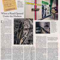 Article: When a Road Opened Under the Hudson. By Kevin Coyne. NYT, March 4, 2012, (ARTS | NJ.)