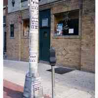 Two digital images: Light pole on north side of First St. between Washington and Bloomfield Sts. outside Shannon Lounge with Burczy posters, Hoboken, 1995 & 2005.