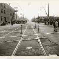 B+W photo looking south on Willow Ave. at 17th St.; streetcar tracks & freight rail crossing, Hoboken, n.d., (1927).