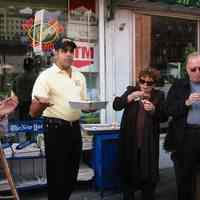 Digital copy of color photo of food tour members outside La Isla Restaurant, 104 Washington St., Hoboken, Oct. 18, 2003.