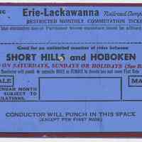 Ticket sample: Erie-Lackawanna R.R. Monthly Commutation; Short Hills & Hoboken, n.d., ca. 1960-1968.