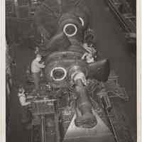 B+W photos, 4, of part being machined at Bethlehem Steel Shipyard, Hoboken, n.d, ca. 1955-1957.