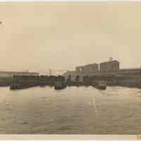 B+W photo of D.L. & W. pontoon float bridges south of Lackawanna Terminal, May 9, 1941.