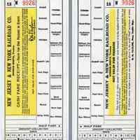 Receipt: New Jersey & New York Railroad Co. Cash Fare Receipt - Valid for One Passage in Coach. Conductor