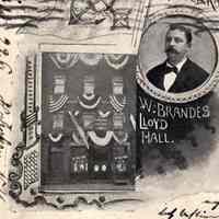          detail front, lower left: photo exterior view; vignette portrait of Brandes
   