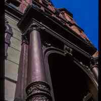          Color slide of detail view of portico, pillars, pediment and façade at 84 Washington on the corner of Washington and Newark picture number 1
   