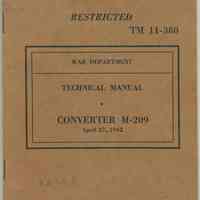 Restricted.War Department. Technical Manual TM 11-380. Converter M-209. April 27, 1942.