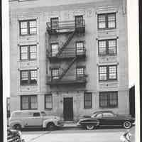 B&W photo of apartment building at 6025-6027 Hudson Avenue, West New York.