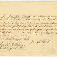 Document: Oath of Joseph Wood as an Overseer of the Poor, Township of Hoboken, NJ, April 16, 1849.