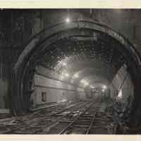 B+W photo of interior of south tube of Lincoln Tunnel, no date, ca. 1936.