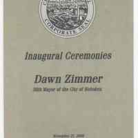 Program: Inaugural Ceremonies, Dawn Zimmer, 38th Mayor of Hoboken, Nov. 21, 2009.