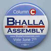 Button: Column C. Bhalla for Assembly. www.BhallaForAssembly.com. Vote June 7th (2011).