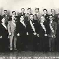 B+W photo of 1949 Society of Madonna Dei Martiri officers & committee members for Feast, Hoboken.