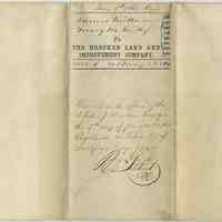 Cancelled mortgage between James Miller and Mary M. Miller and the Hoboken Land Improvement Company, May 1, 1861 for property on Bloomfield Street.