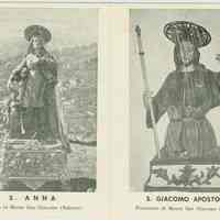 Postcard with images of S[aint] Anna venerata in Monte San Giacomo, [Italy] and S[aint] Giacomo; related to feasts celebrating St. Ann & St. James the apostle, ca. 1960.