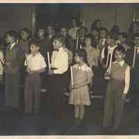 Digital image of black-and-white group photo of Christmas Choir, Stevens Hoboken Academy, Hoboken, December 19, 1947.