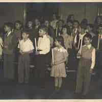 Digital image of black-and-white group photo of Christmas Choir, Stevens Hoboken Academy, Hoboken, December 19, 1947.