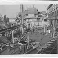 B+W photo of deck damage to unknown ship, Hoboken, no date, ca. 1940.