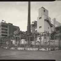 B+W photo of former Maxwell House Coffee plant exterior, looking northwest from Pilot Plant, Hoboken, 2003.