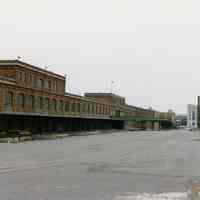 Color photo of Port Authority Piers headhouses, Hoboken, July 1985.