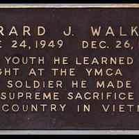 Image of plaque honoring Gerald J. Walker of Hoboken, Vietnam War military casualty, YMCA, Hoboken.