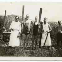 Sepia-tone photos, 3, of members of the Active Boat Club with family on an outing, n.p., n.d., ca. 1920s.