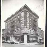 B&W photo of mixed-use apartment building at 245 Garden Street, Hoboken.