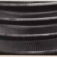 B+W photos, 6, of details of turbine rotor wear & flaws, Bethlehem Steel Shipyard, Hoboken, n.d, ca. 1955-1965.