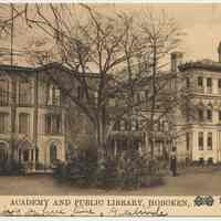 Postcard: [Hoboken] Academy and Public Library, Hoboken, N.J. Postmarked Oct. 28, 1907.