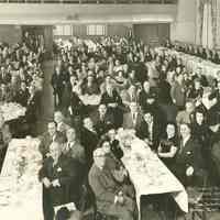 B+W group photo of a testimonial dinner for Moe Aronsberg, Union Club, Hoboken, Feb. 28, 1951.