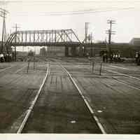 B+W photo looking east across Willow Ave. along 17th St.; streetcar tracks & freight rail crossing, Hoboken, n.d., (1927).