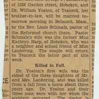 Newspaper clipping from album about marriage of Wilma Lankering of Hoboken to Dr. William Yeaton, May 23, 1935.