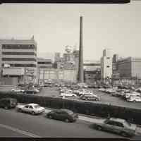 B+W photo of former Maxwell House Coffee plant exterior, view from South, Hoboken, 2003.