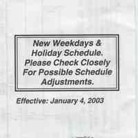 Timetable: New Jersey Transit bus no. 126, Hoboken - N.Y., Jan. 4, 2003.