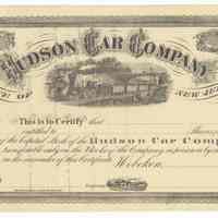 Stock certificate: Hudson Car Company, State of New Jersey, Hoboken, unissued. N.d., not earlier than 1868.