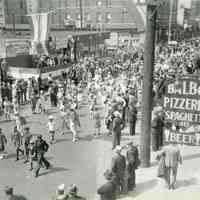 Color copy photo of a B& W photo of May Walk Party parade street scene in the Third Ward, Hoboken, N.J., no date, ca. 1945-1949.