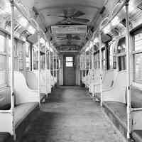 B+W digital image of a PATH (Hudson & Manhattan R.R.) car interior, no place, 1966.