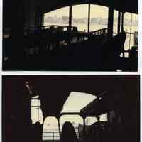 Color photos, 2, of Hudson River & N.Y. City from a ferry slip in the former ferry section of Hoboken Terminal, Hoboken, Oct. 1984.