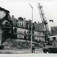 B+W photo of demolition underway on buildings possibly for Church Towers residential development, Hoboken, n.d., ca. 1965-1969.