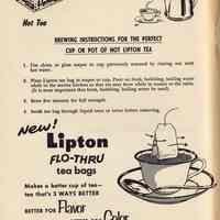          pg 56 Hot Tea; Lipton Tea; New: Lipton Flo-Thru tea bags
   