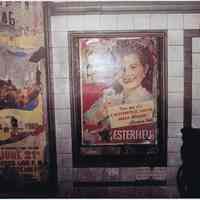 Color photo of an interior wall of the now-closed 19th Street PATH (Hudson & Manhattan) station in New York City, ca. 1987.