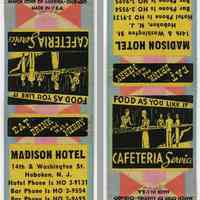 Matchbook: Madison Hotel, 14th & Washington Sts., Hoboken, N.J. N.d., ca. 1935-1950.