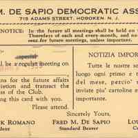 Postcard: Democratic Assn., Hoboken, NJ