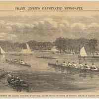 Engraving: Boat Race Between the Atalanta Boat Club of New York and the Mutual, of Albany, on Saturday, June 30, at Hoboken, New Jersey. Engraving printed on page 284 of Frank Leslie