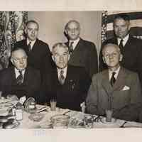 B+W group photo of meeting; probably officers at the Hoboken YMCA, Hoboken, n.d., ca. 1945-1955.