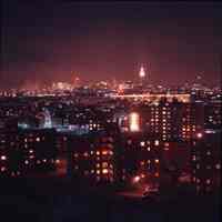 Color photograph of night view to New York from Riverview Park of Hoboken, Jan. 1969.