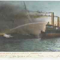 Postcard: Fireboat in Action North River, D.L. & W. R.R. Hoboken Fire,